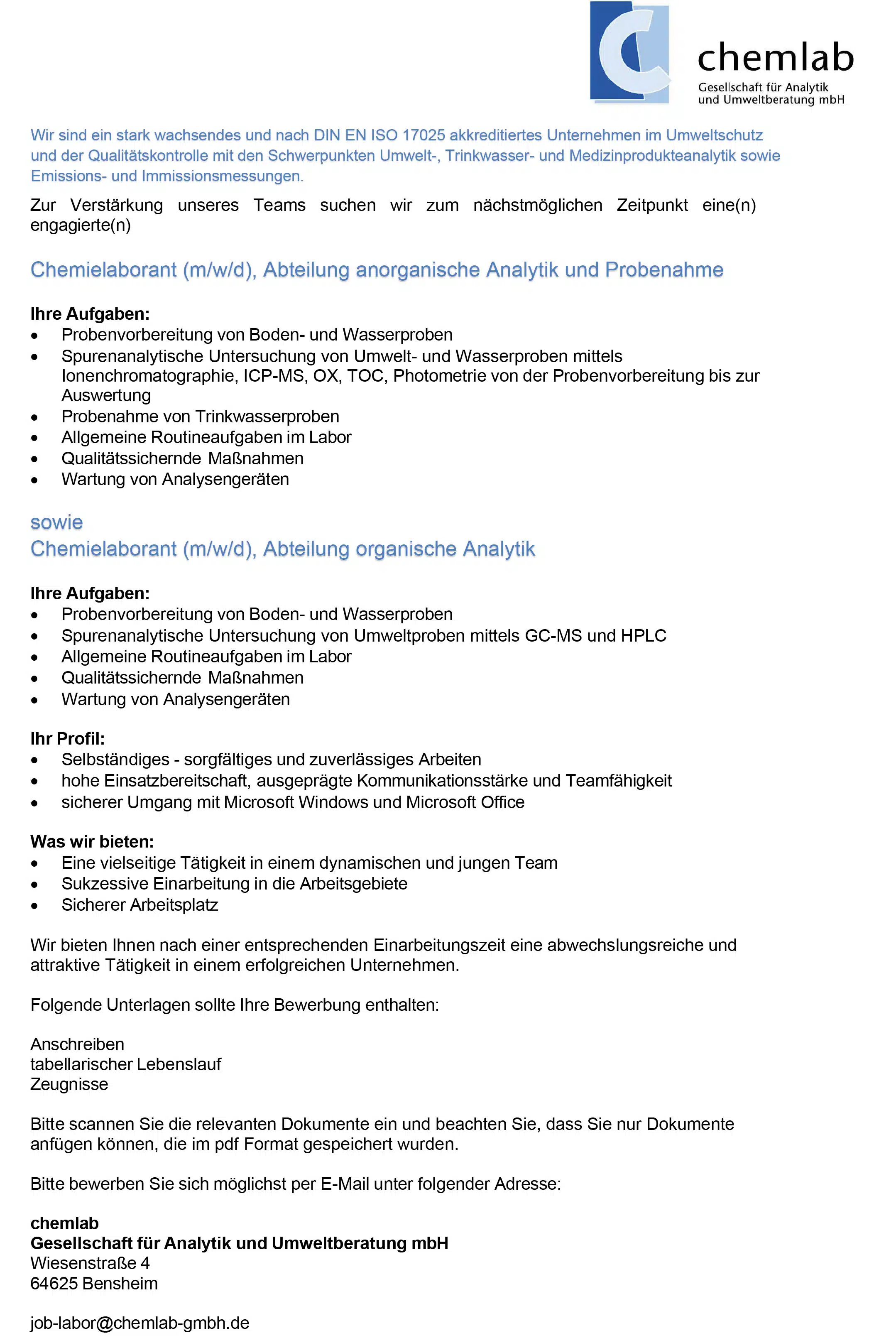 Chemlab-Chemielaborant-Bensheim