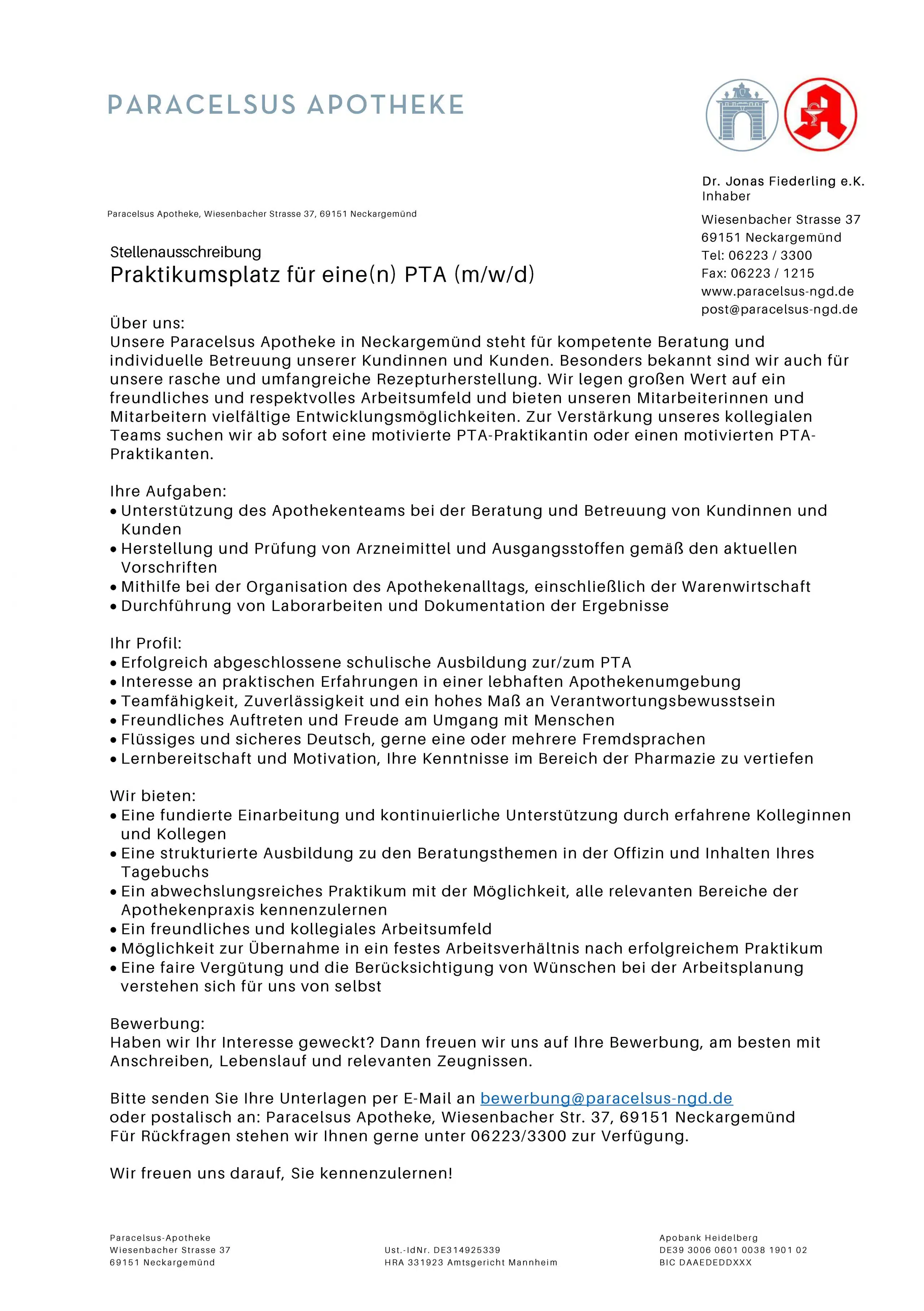 PTA-Praktikum-Stellenangebot